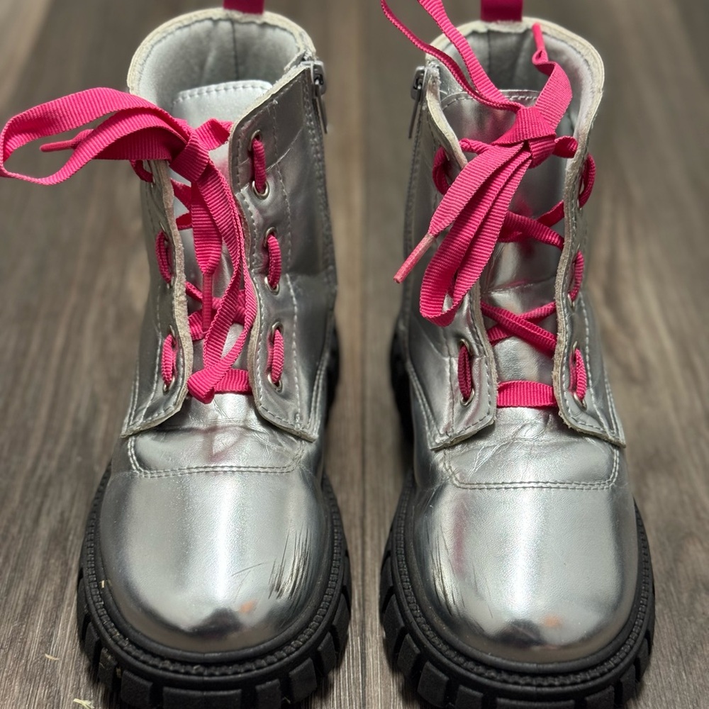Silver Boots with Pink Laces
